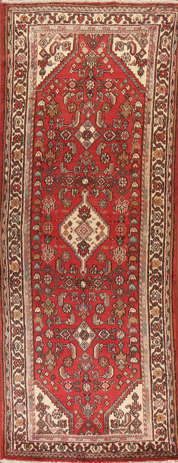 Vintage Red Hamedan Persian Runner Rug 3x10