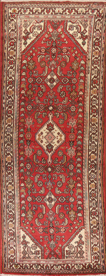 Vintage Red Hamedan Persian Runner Rug 3x10