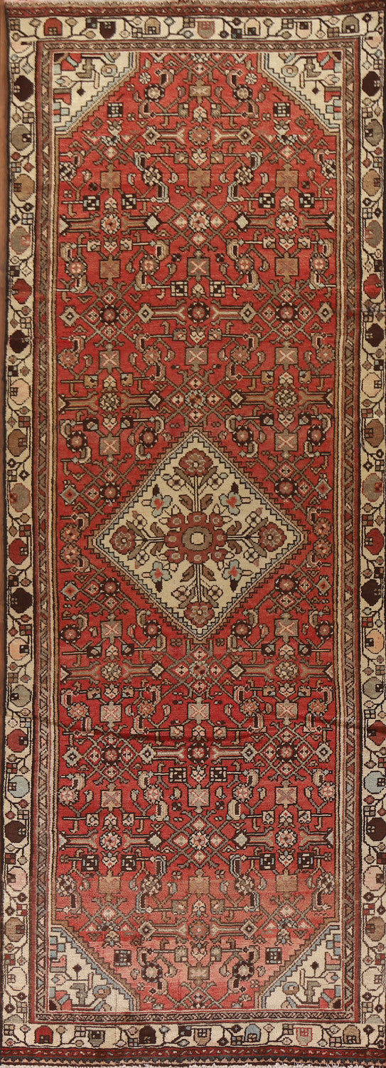 Geometric Red Hamedan Persian Runner Rug 3x10