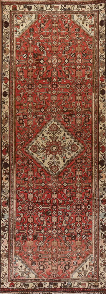 Geometric Red Hamedan Persian Runner Rug 3x10