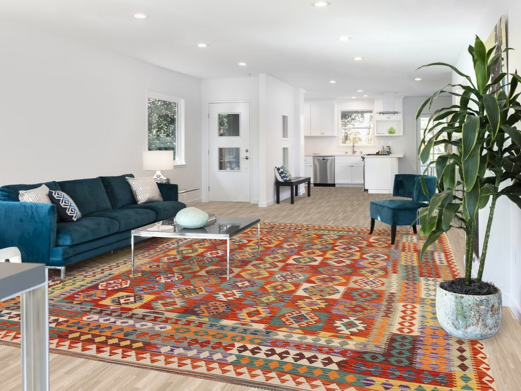 Reversible Wool Kilim Area Rug 10x13