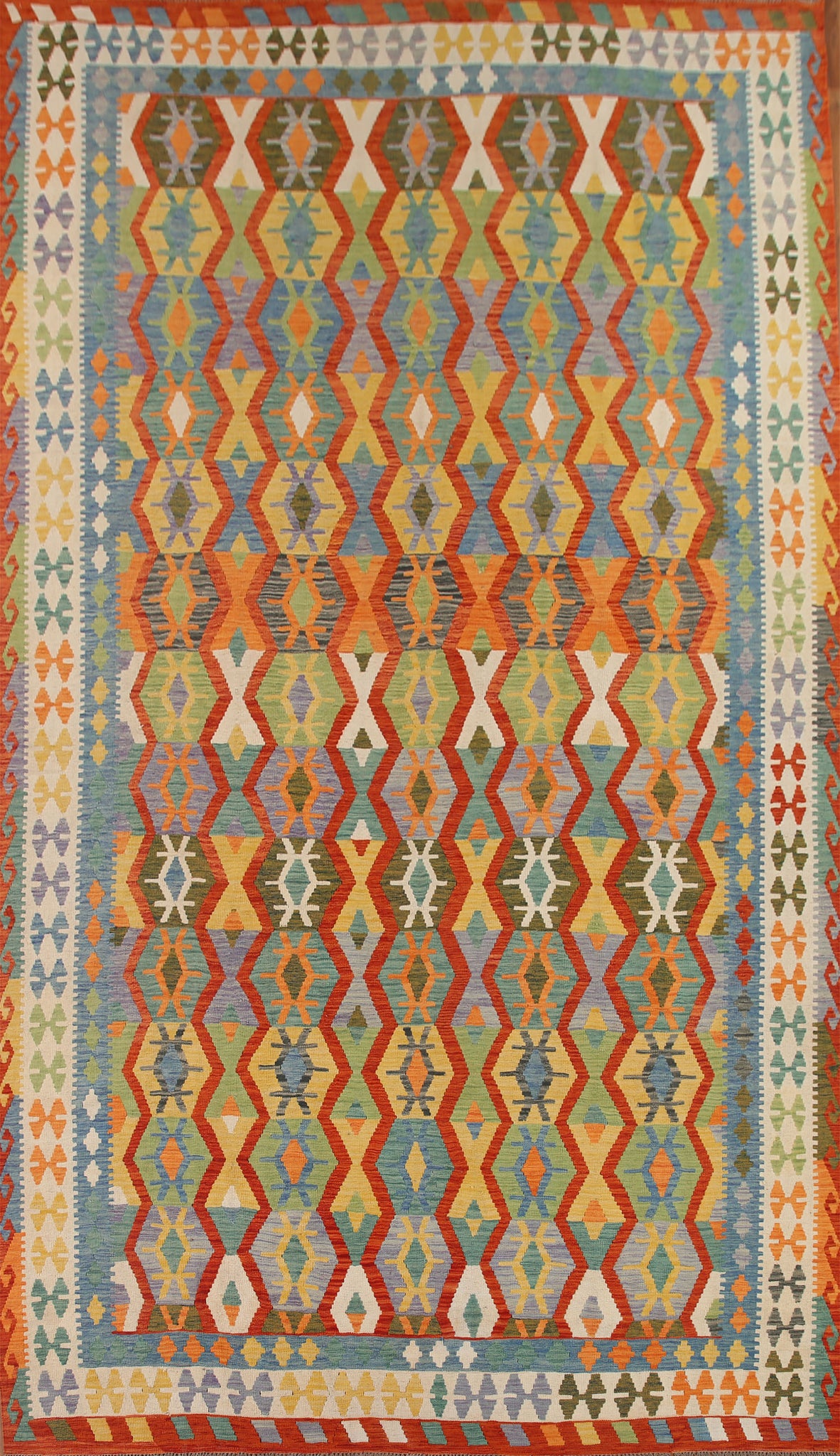 Geometric Kilim Large Wool Rug 10x16