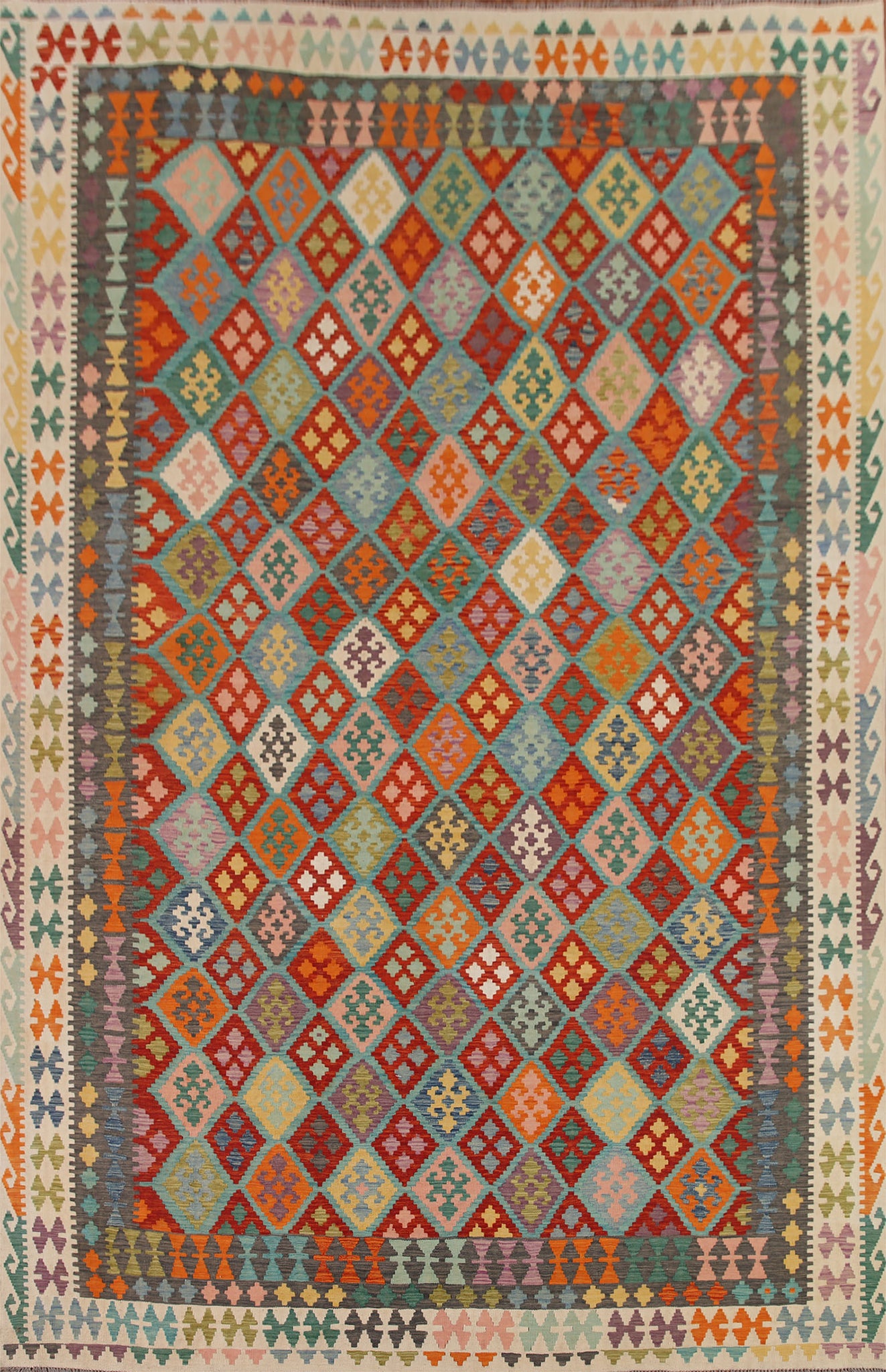Geometric Wool Kilim Oriental Area Rug 10x13