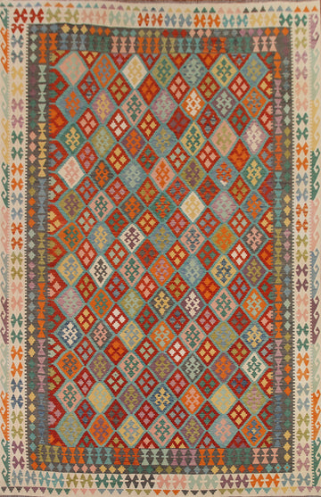 Geometric Wool Kilim Oriental Area Rug 10x13