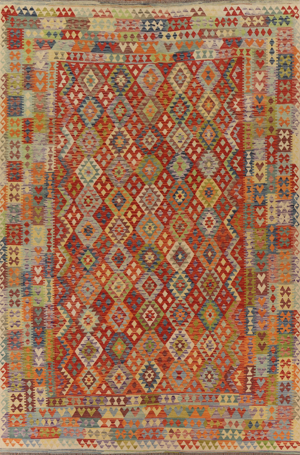 Geometric Kilim Reversible Wool Area Rug 10x13