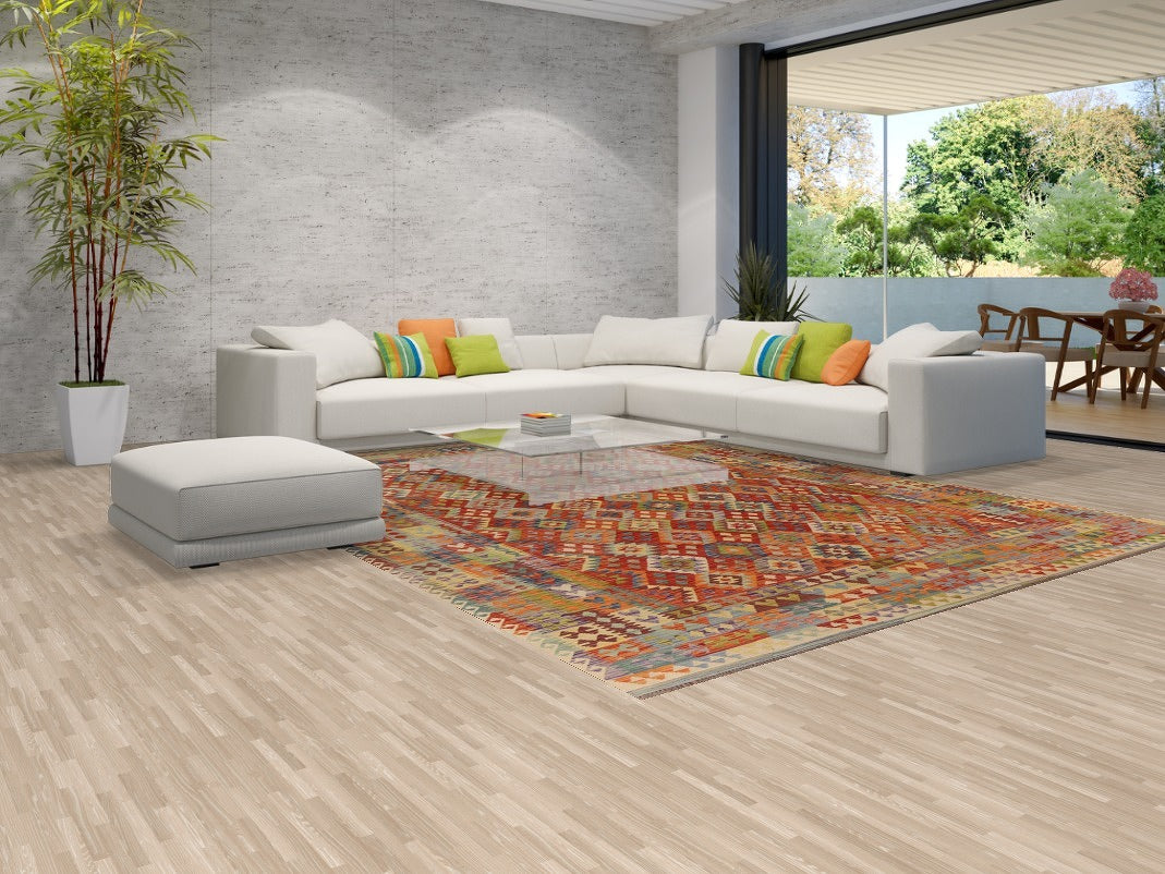 Geometric Kilim Reversible Wool Area Rug 10x13