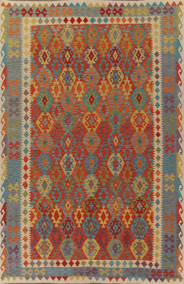 Reversible Wool Kilim Geometric Area Rug 8x11