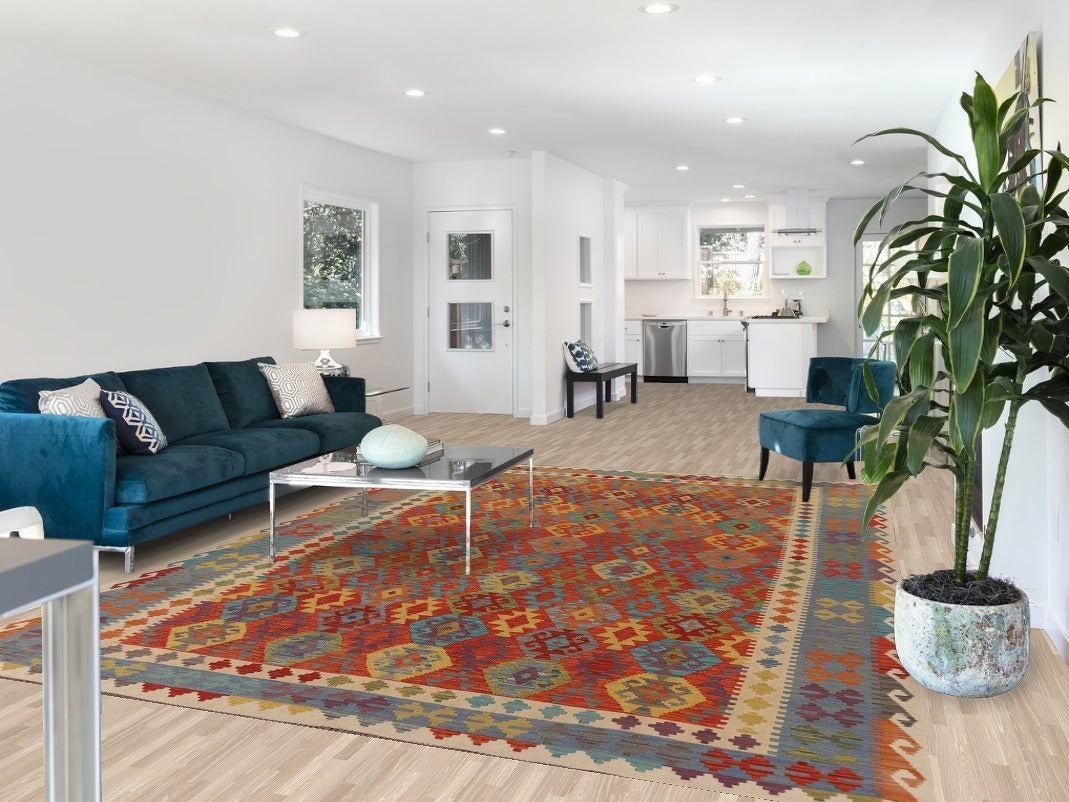 Reversible Wool Kilim Geometric Area Rug 8x11
