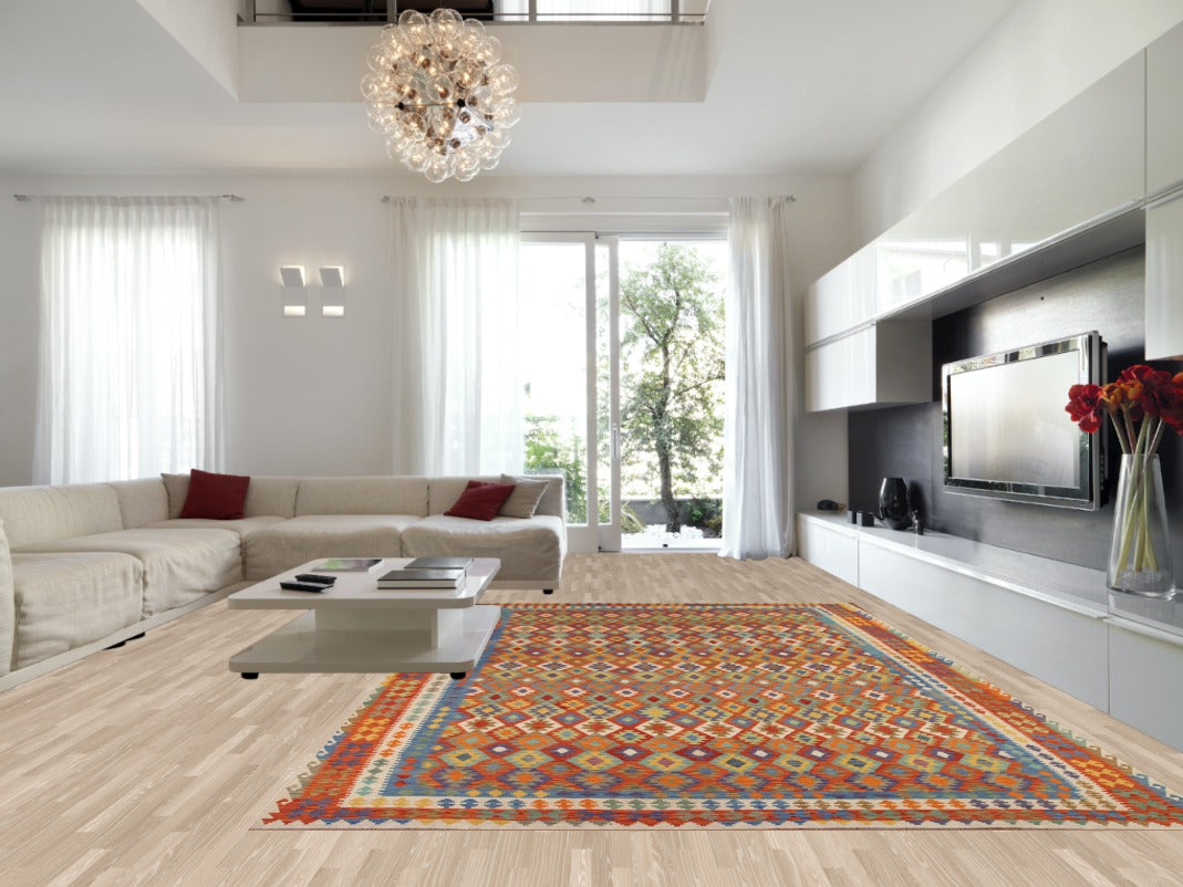 Reversible Wool Kilim Large Rug 10x16