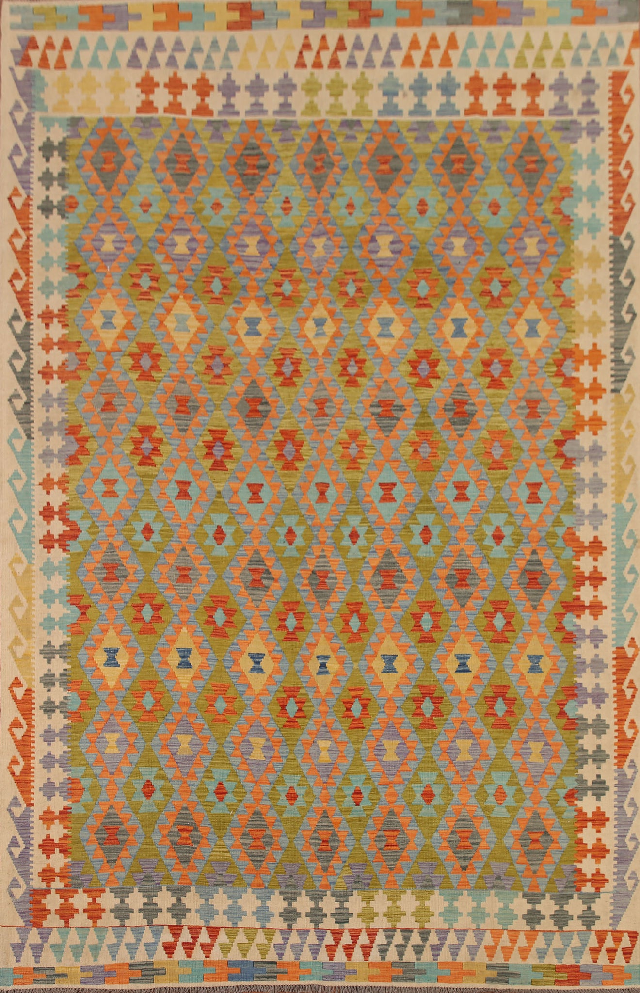 Reversible Wool Kilim Geometric Area Rug 8x11