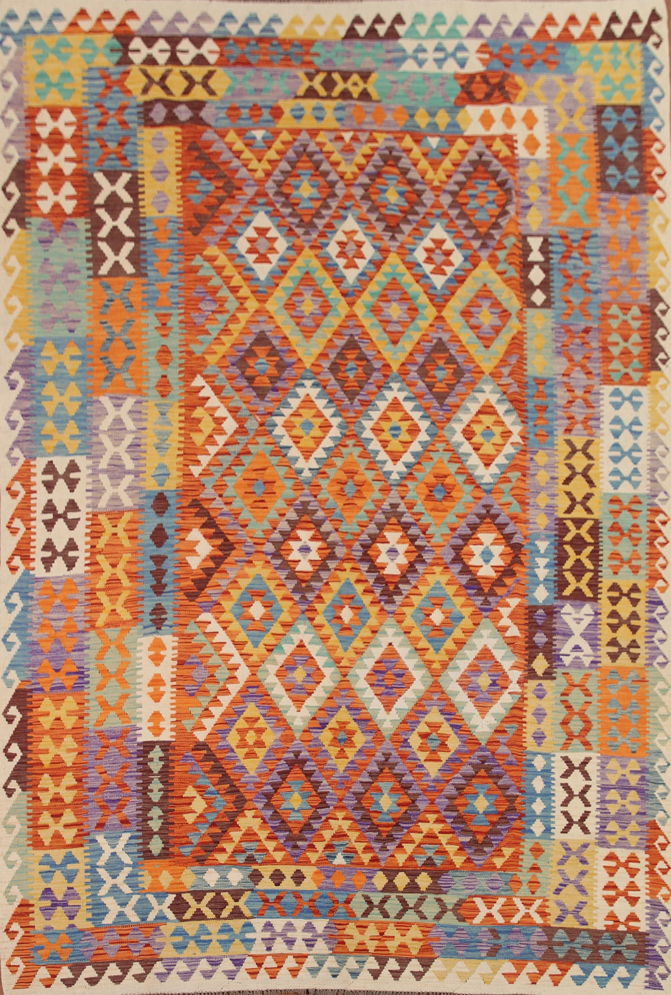 Geometric Kilim Wool Area Rug 8x11