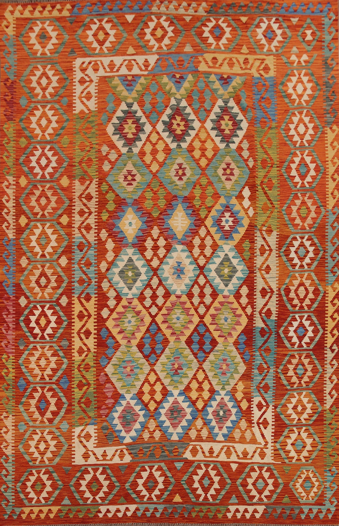 Geometric Kilim Reversible Wool Area Rug 8x11