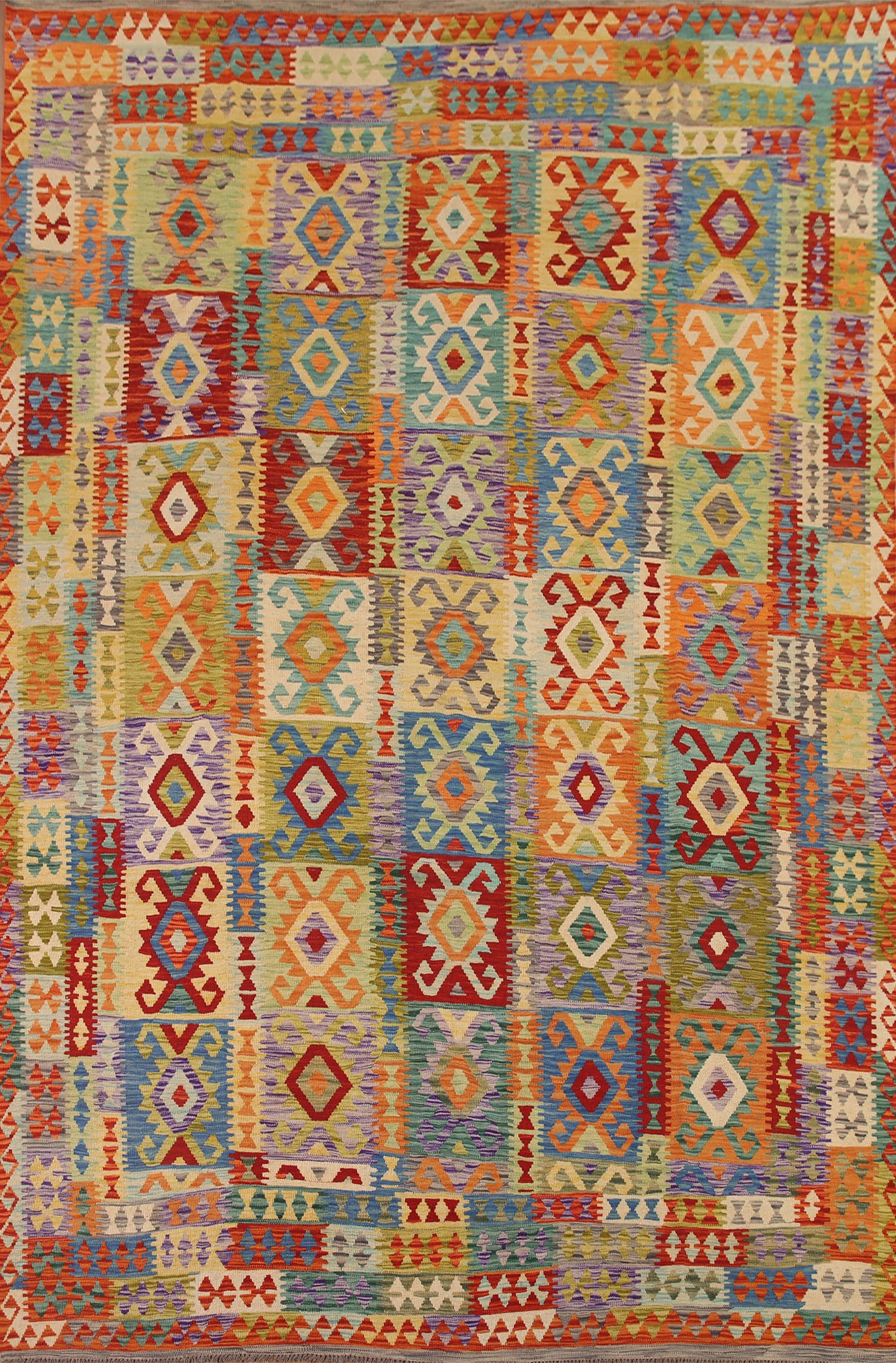 Geometric Kilim Reversible Wool Area Rug 10x13