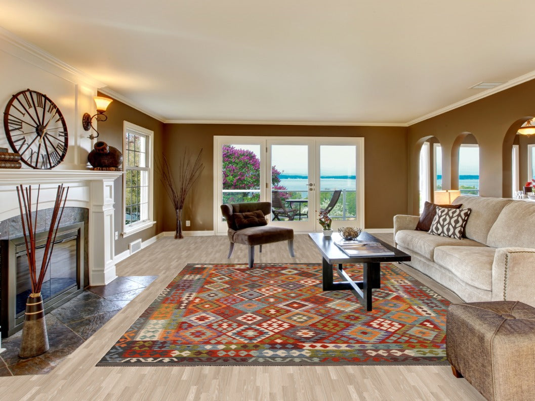 All-Over Wool Kilim Oriental Area Rug 9x11