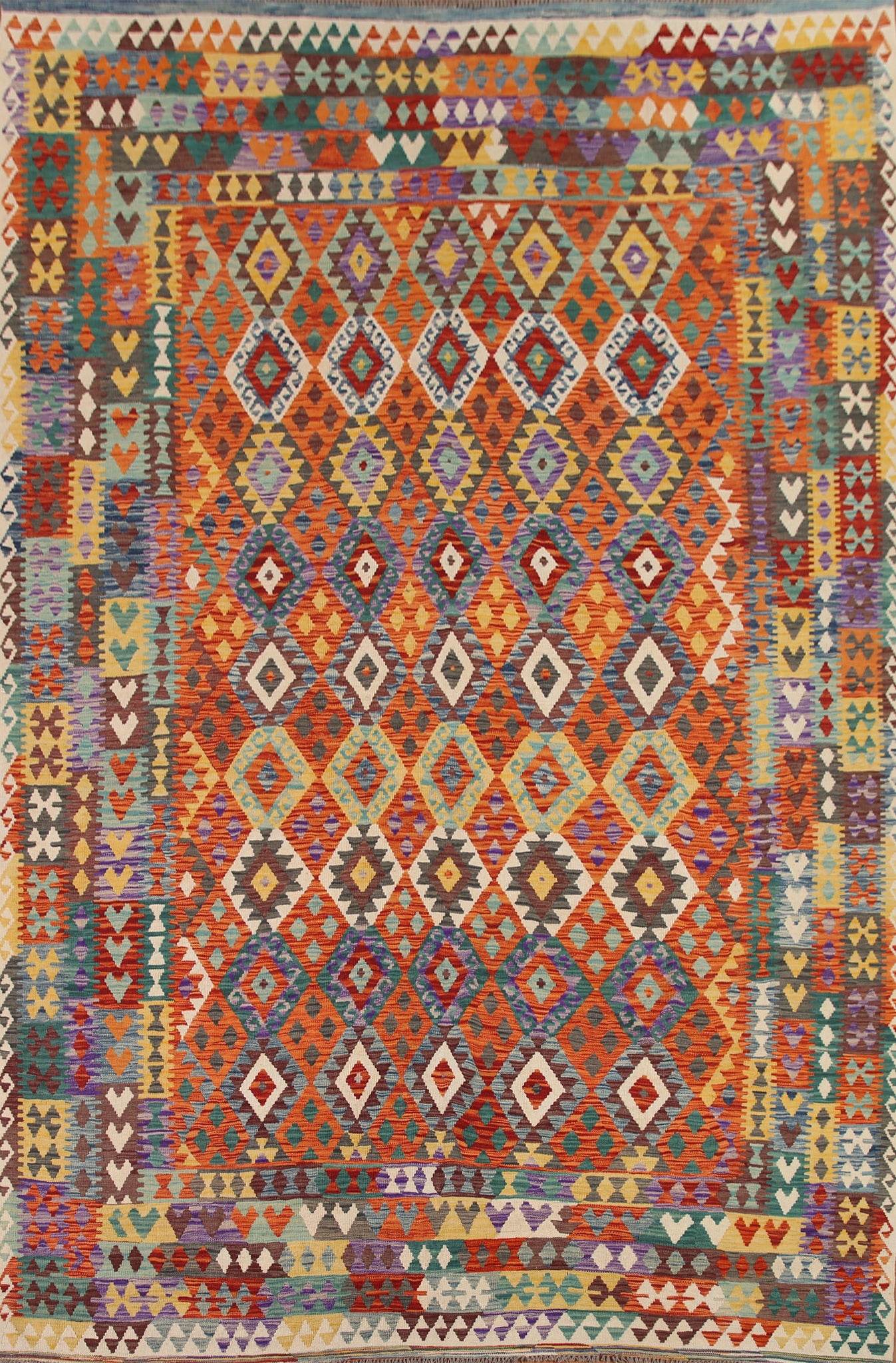 Geometric Kilim Reversible Wool Area Rug 10x13