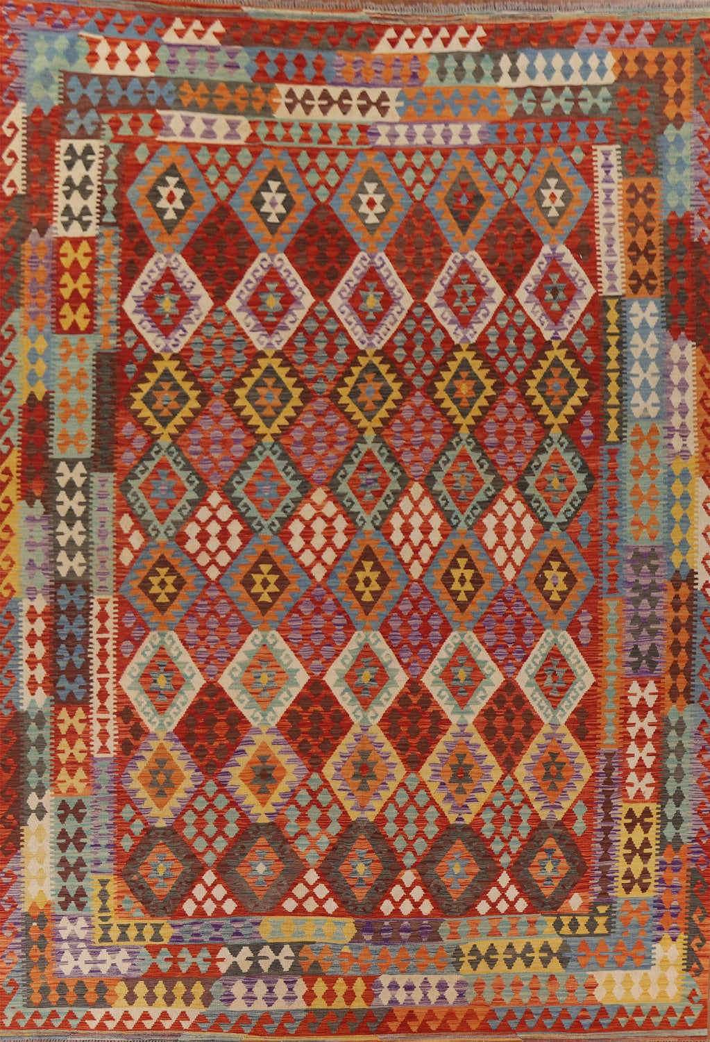Wool Kilim Geometric Area Rug 10x13