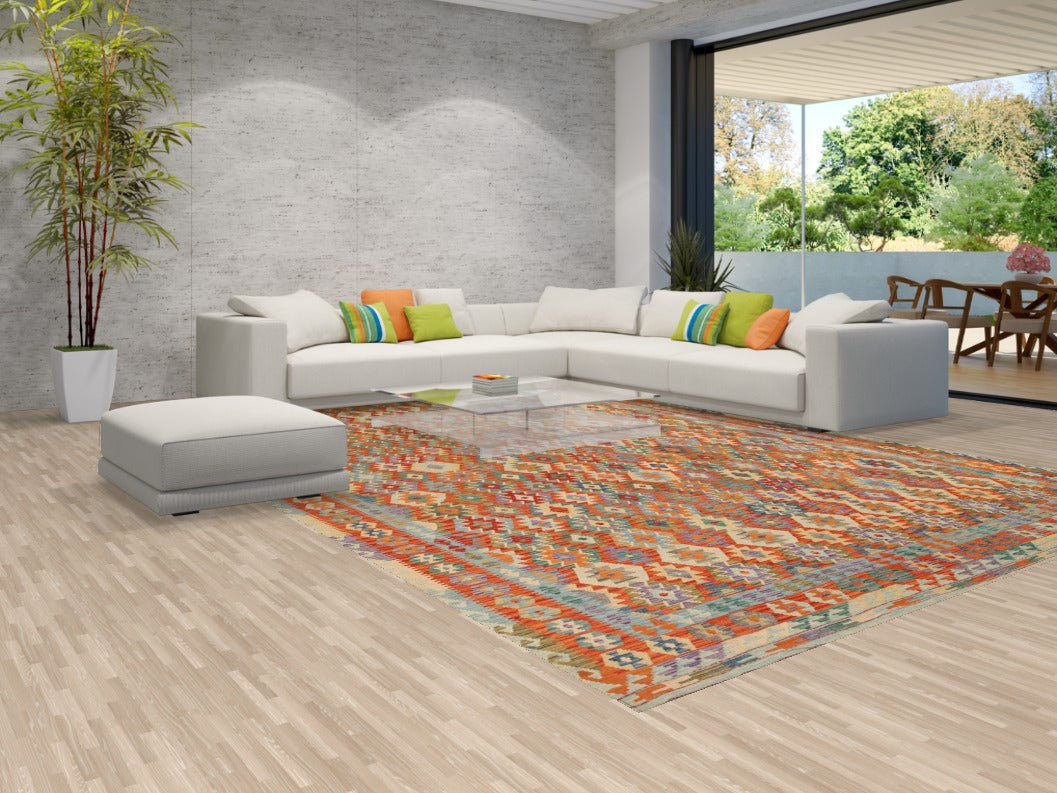 Reversible Wool Kilim All-Over Large Rug 10x16