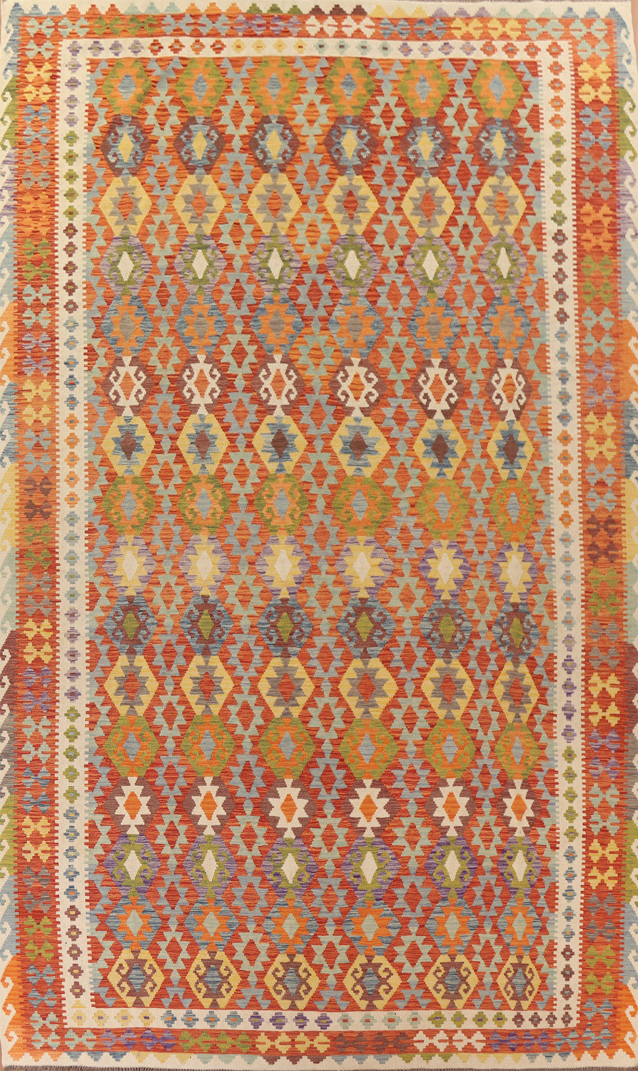 Reversible Wool Kilim Geometric Large Rug 10x16