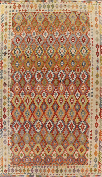 Kilim Geometric Large Wool Rug 10x17
