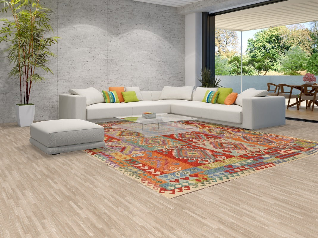 Reversible Wool Kilim Geometric Area Rug 10x13