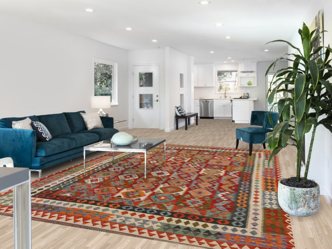 Kilim Geometric Wool Area Rug 8x12