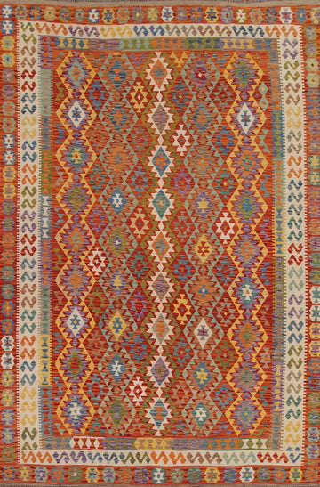 Geometric Kilim Wool Area Rug 8x11