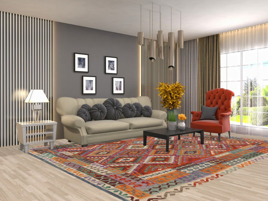 Reversible Wool Kilim Area Rug 8x11