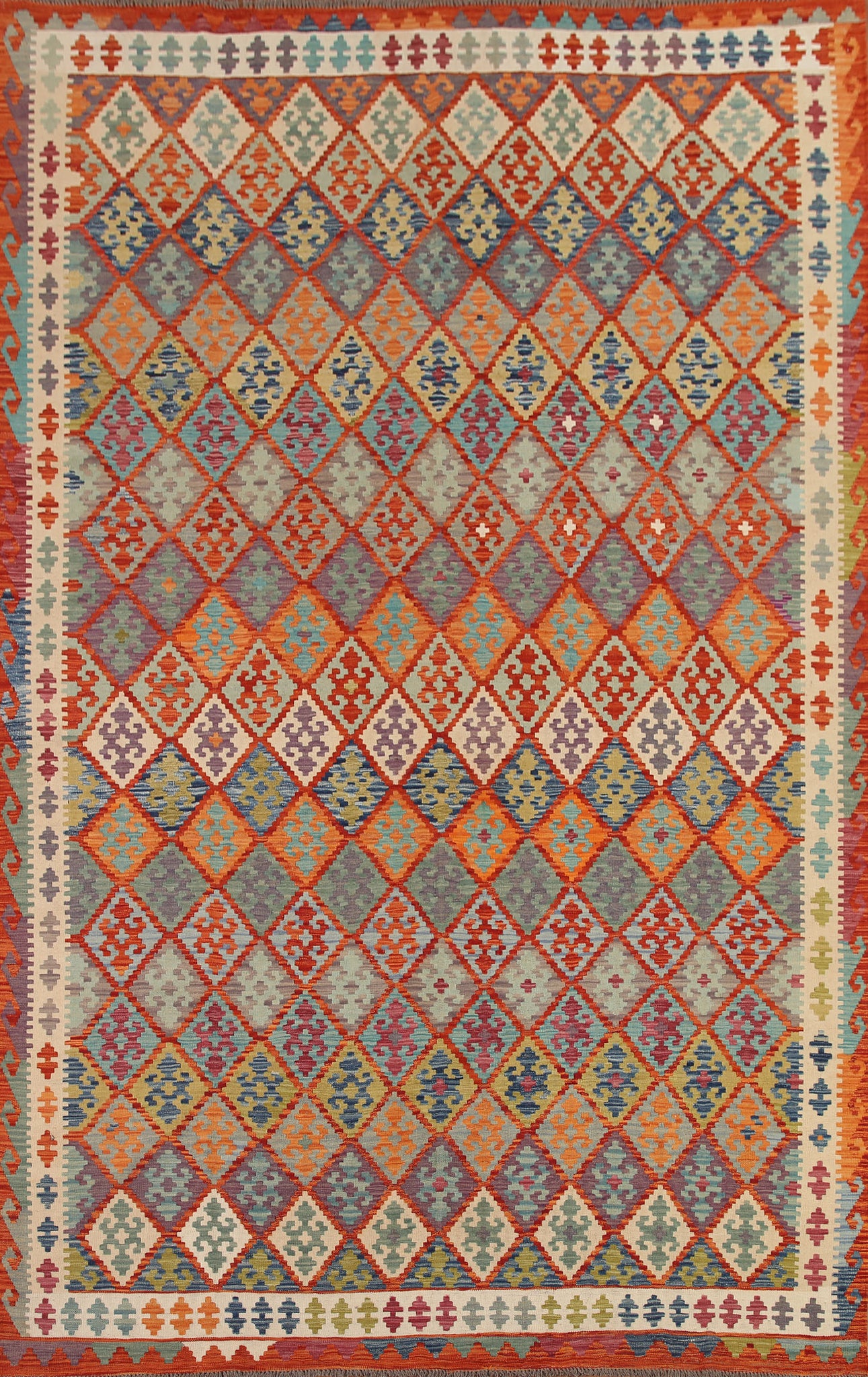 All-Over Kilim Reversible Wool Area Rug 9x11