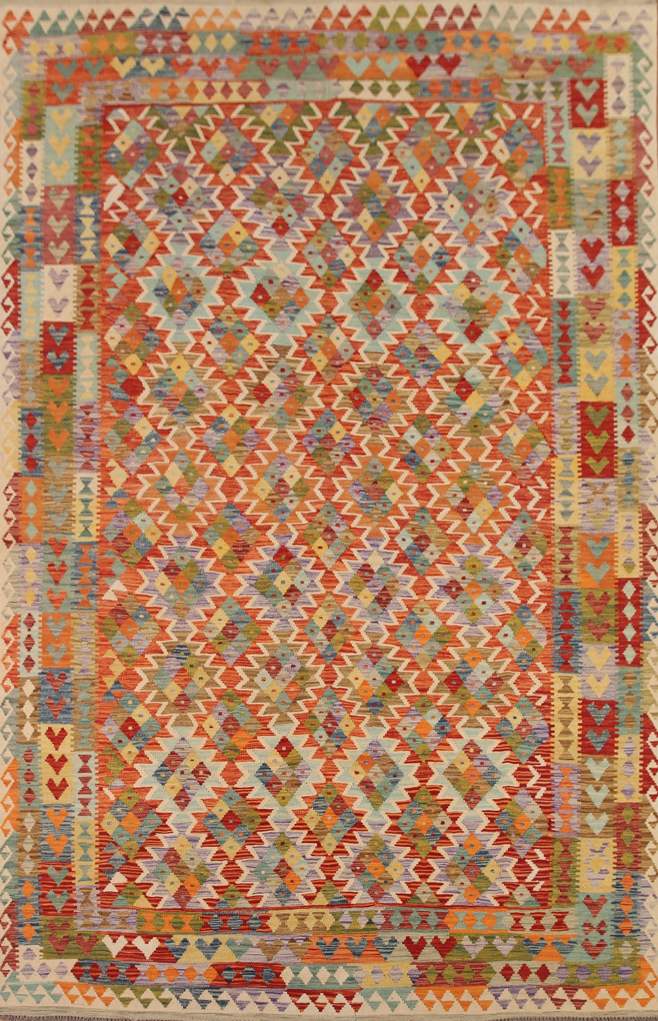 Geometric Kilim Wool Area Rug 8x12