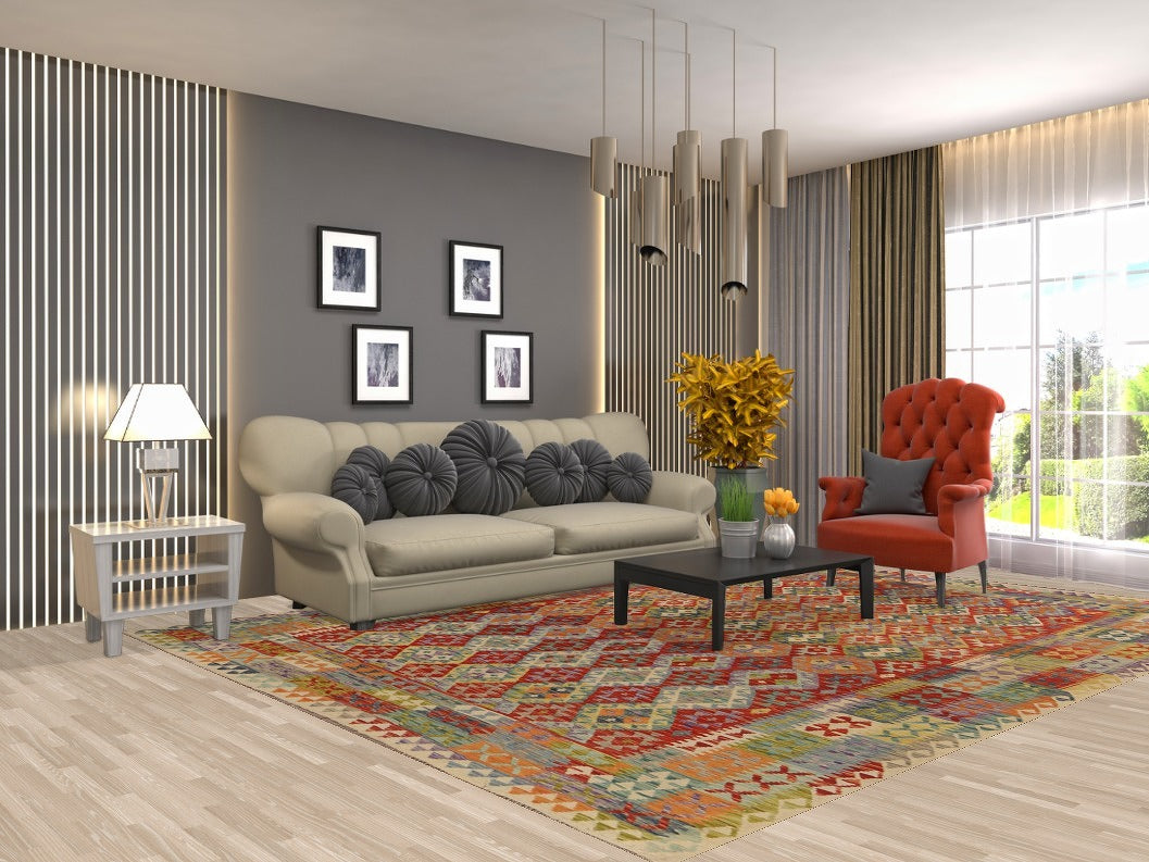 All-Over Kilim Wool Area Rug 8x11