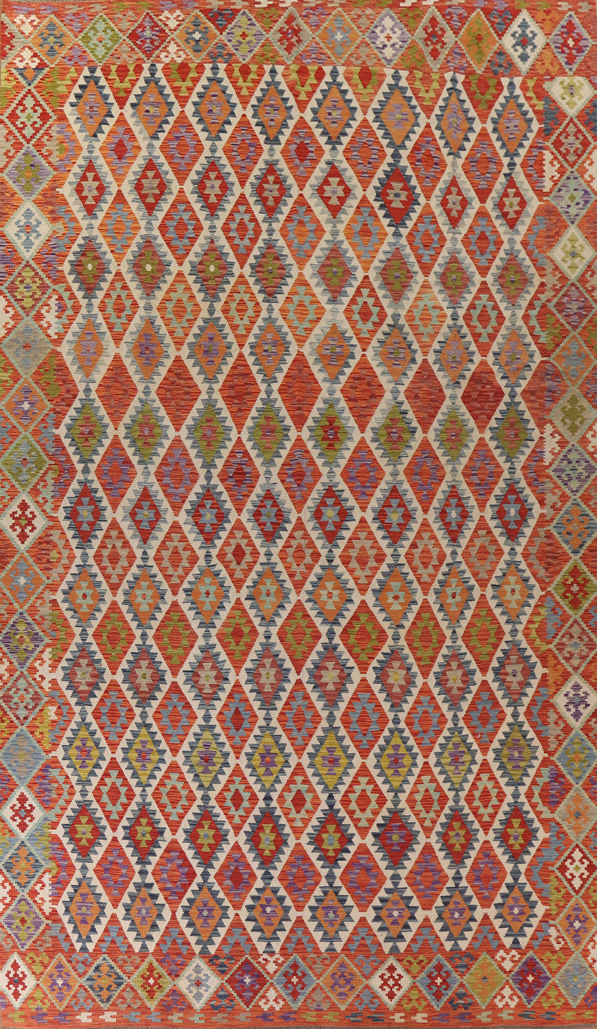 All-Over Geometric Kilim Wool Large Rug 10x16