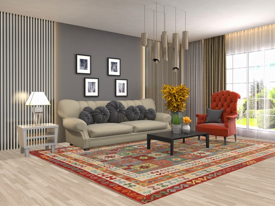 Geometric Kilim Wool Area Rug 8x11