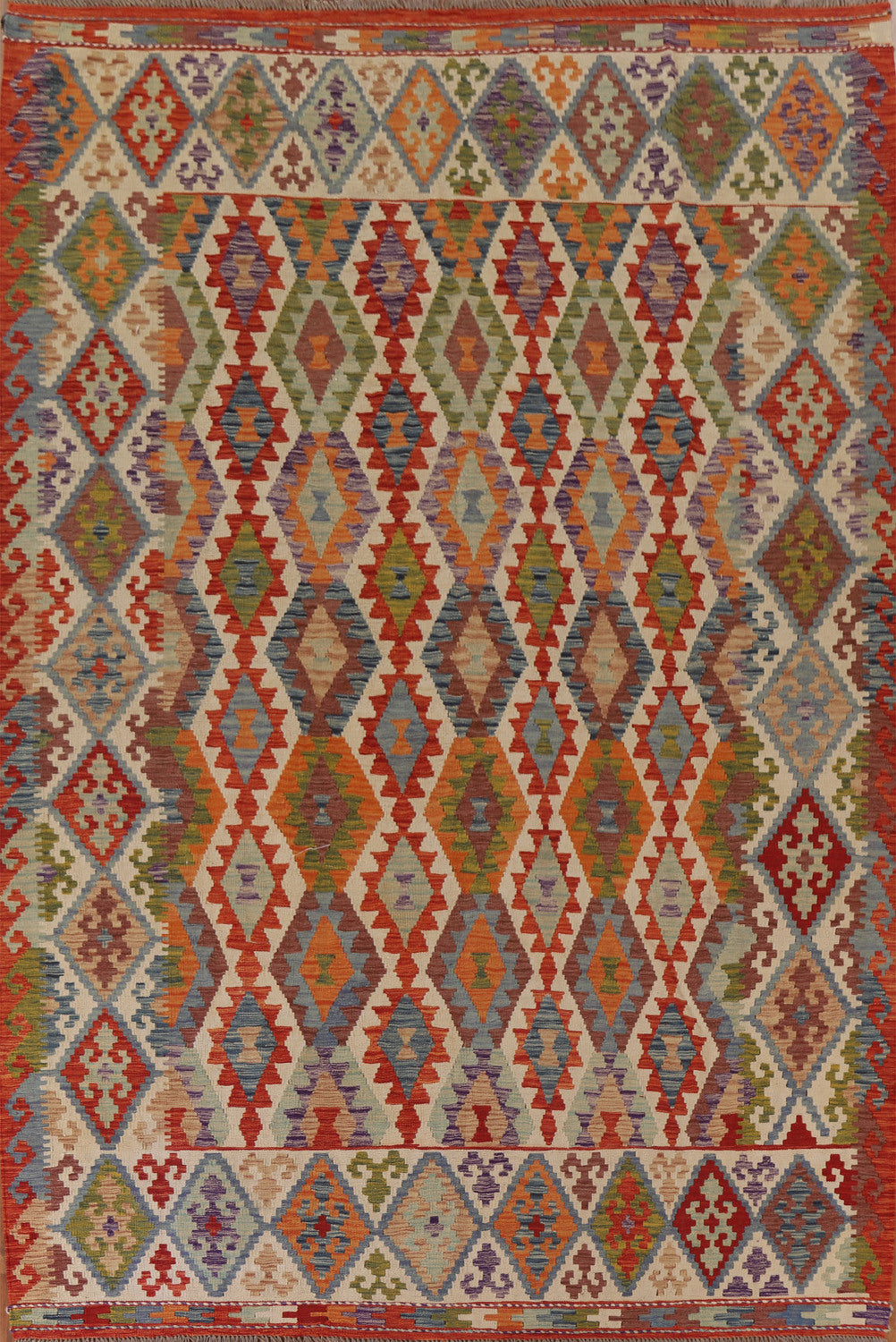 Colorful Kilim Reversible Wool Area Rug 8x11