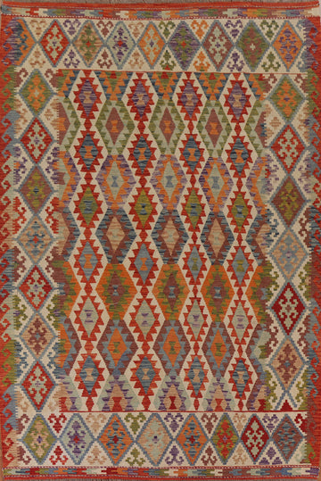 Colorful Kilim Reversible Wool Area Rug 8x11