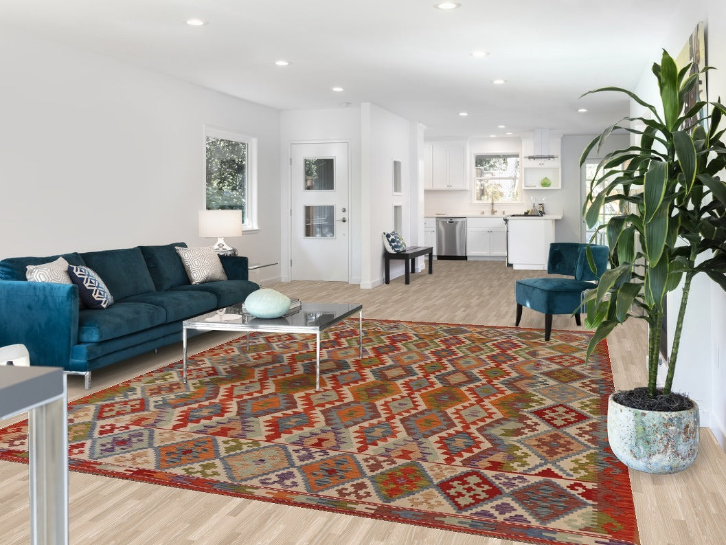 Colorful Kilim Reversible Wool Area Rug 8x11