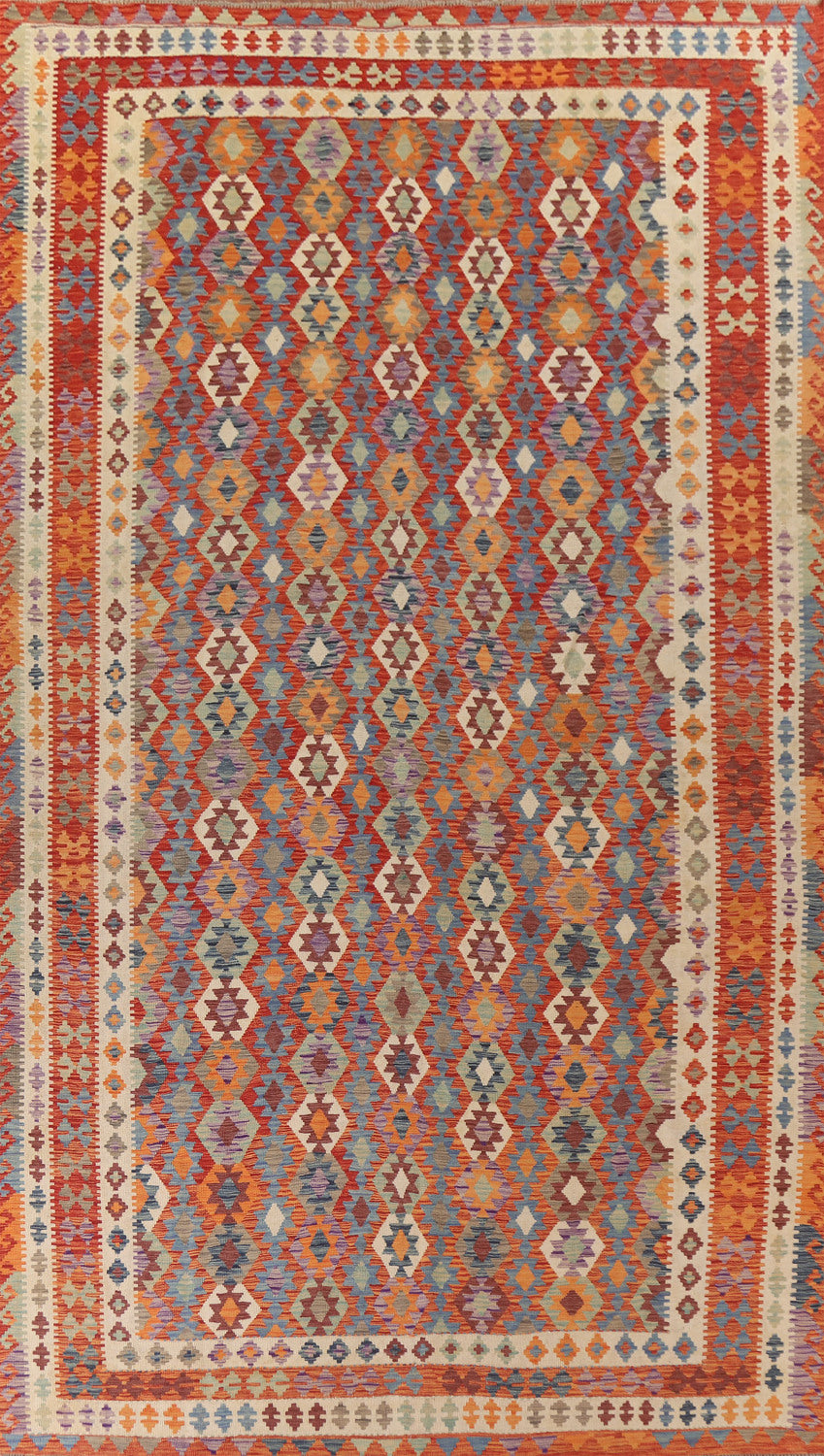 Colorful Kilim Reversible Wool Large Rug 10x16