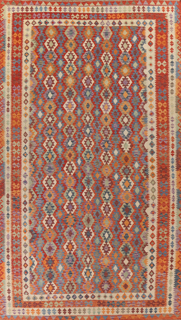 Colorful Kilim Reversible Wool Large Rug 10x16