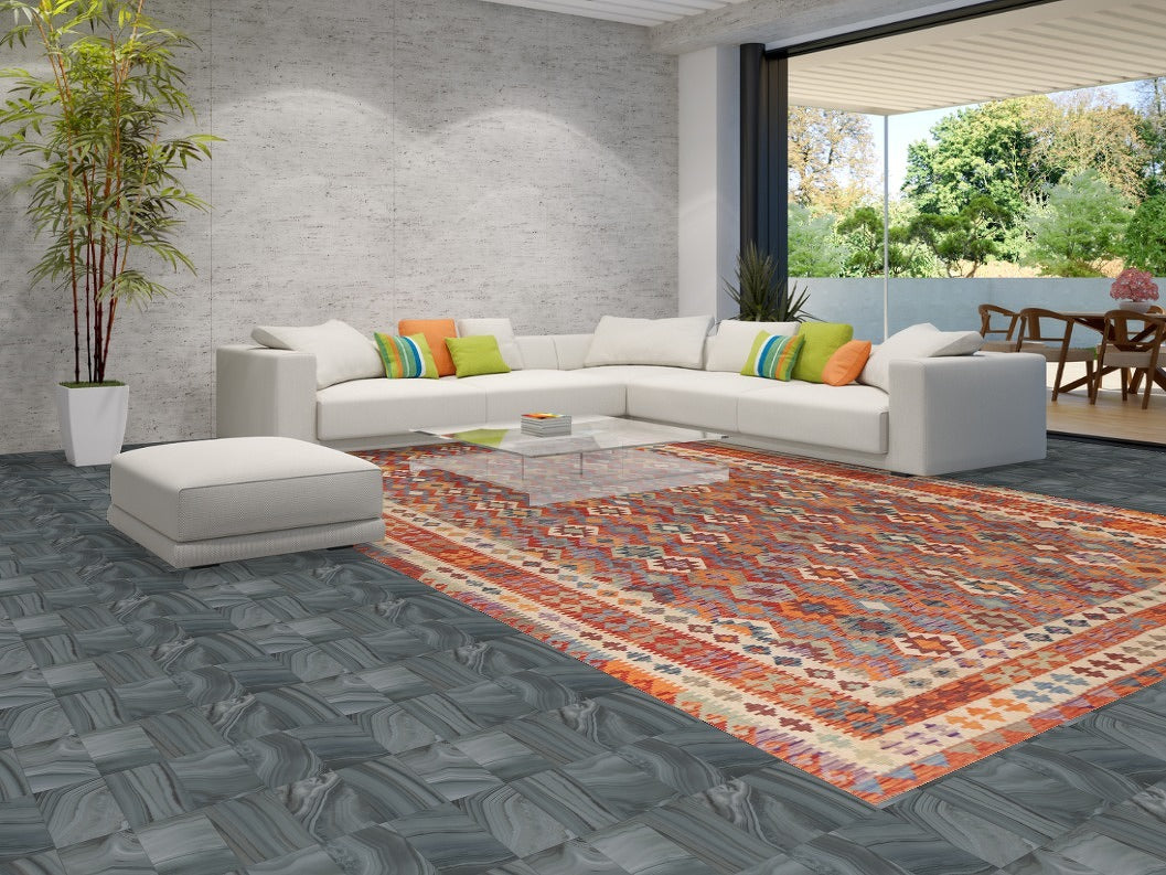 Colorful Kilim Reversible Wool Large Rug 10x16