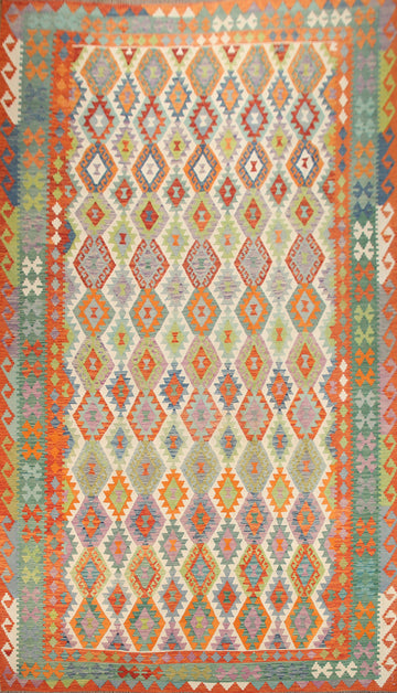 Large Wool Kilim Geometric Rug 10x16
