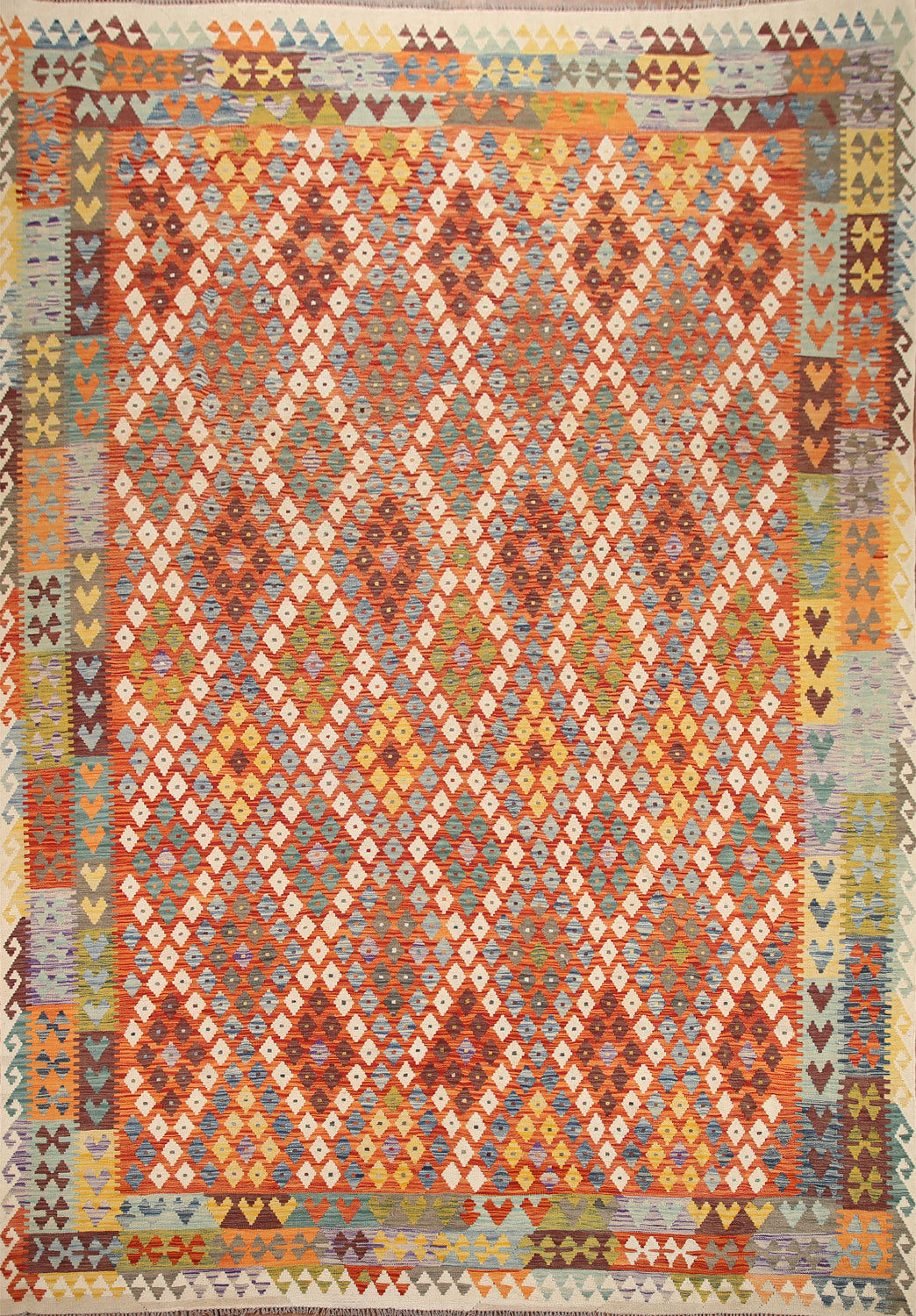 Colorful Kilim Reversible Wool Area Rug 10x13