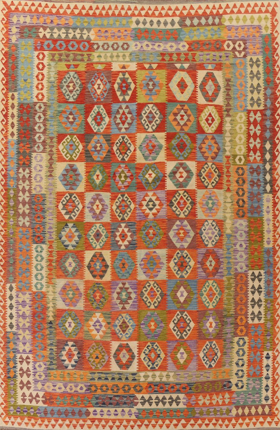 Reversible Wool Kilim Geometric Area Rug 10x13