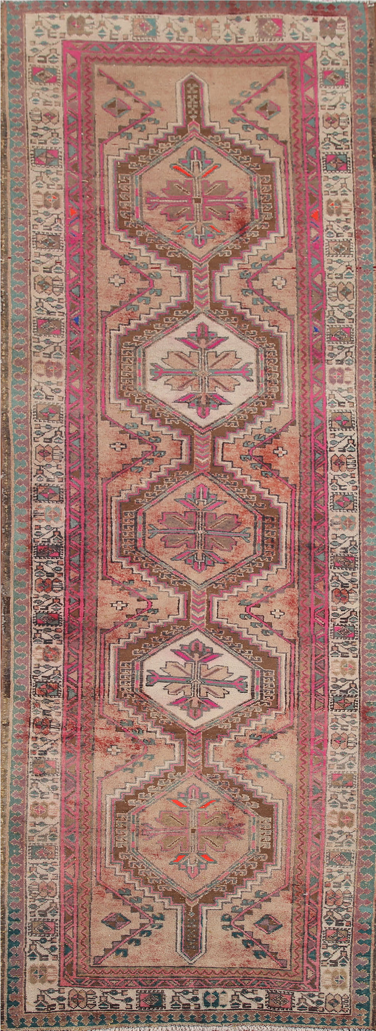 Distressed Wool Ardebil Persian Runner Rug 4x10