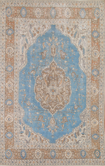 Blue Distressed Tabriz Persian Area Rug 8x11