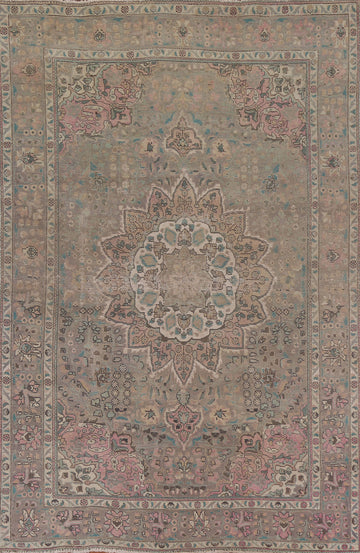 Vintage Distressed Tabriz Persian Area Rug 7x10