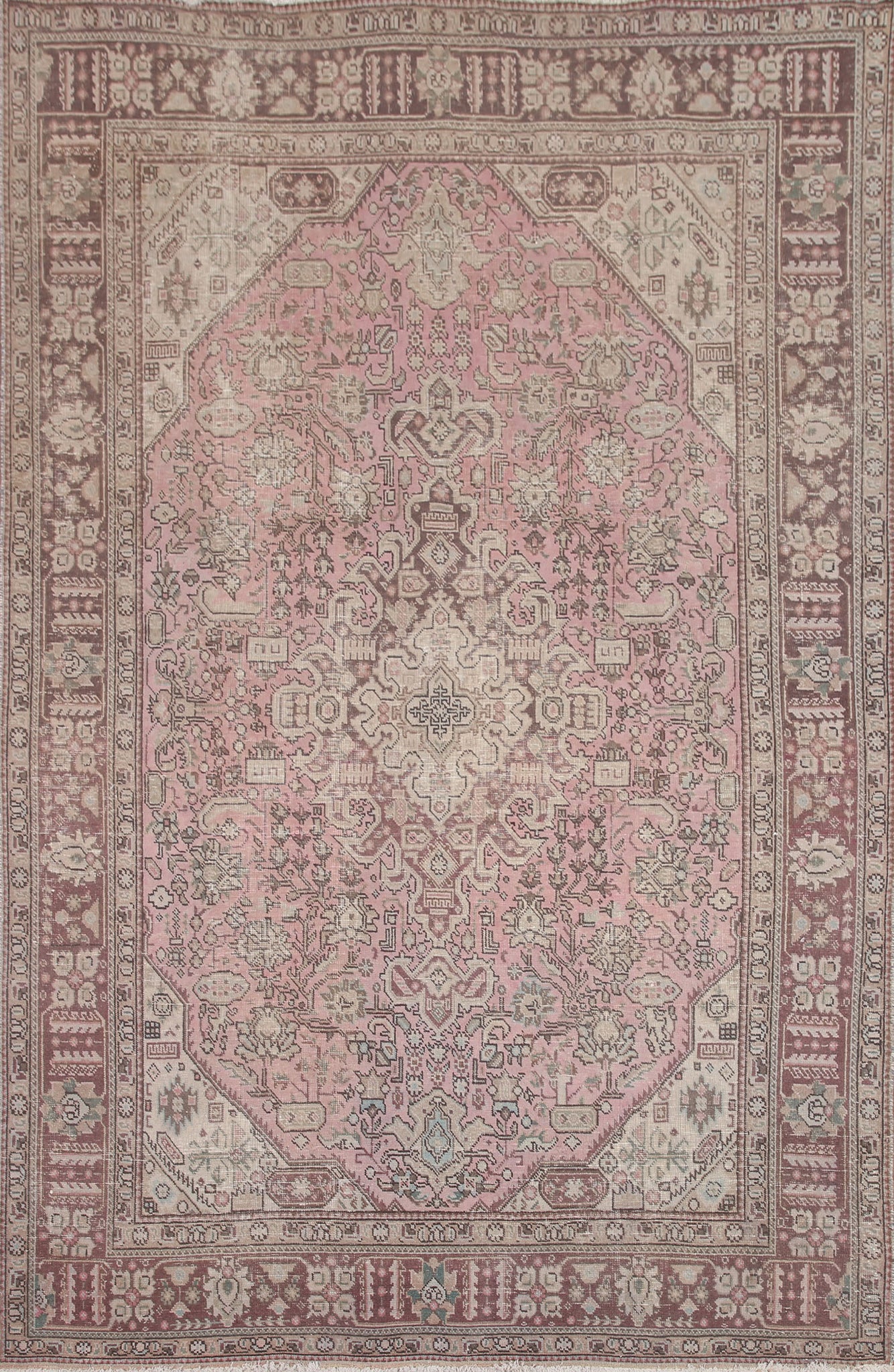 Distressed Pink Tabriz Persian Area Rug 7x10