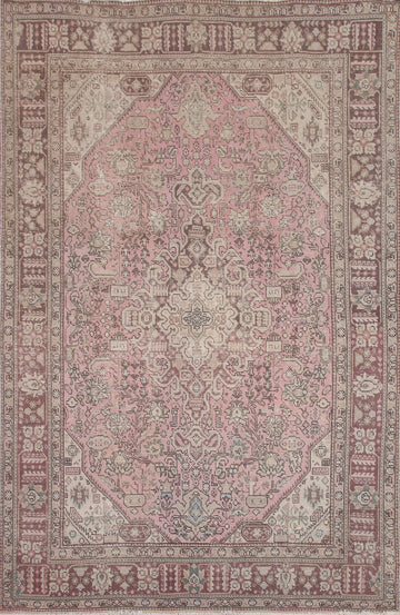 Distressed Pink Tabriz Persian Area Rug 7x10