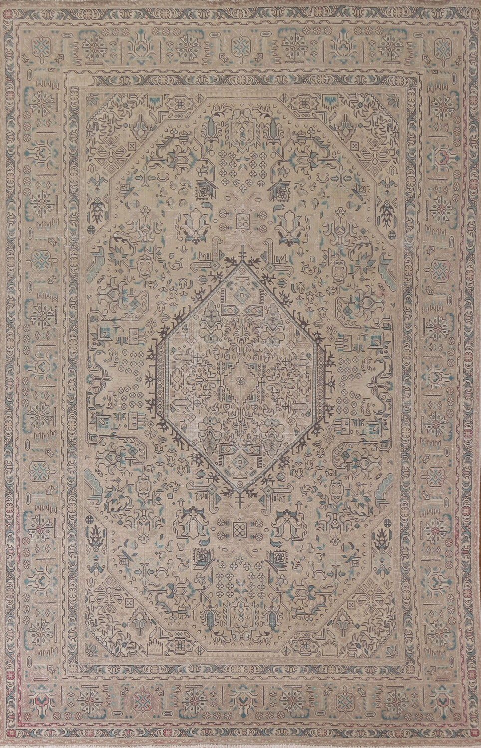 Geometric Wool Tabriz Persian Area Rug 7x10