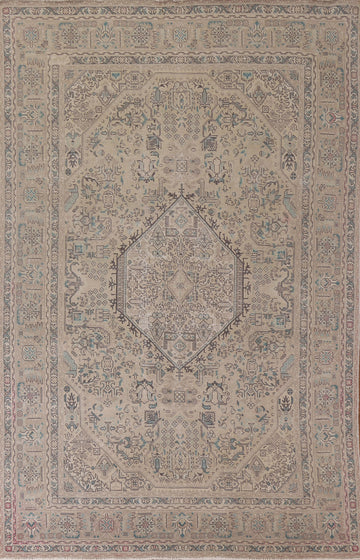 Geometric Wool Tabriz Persian Area Rug 7x10