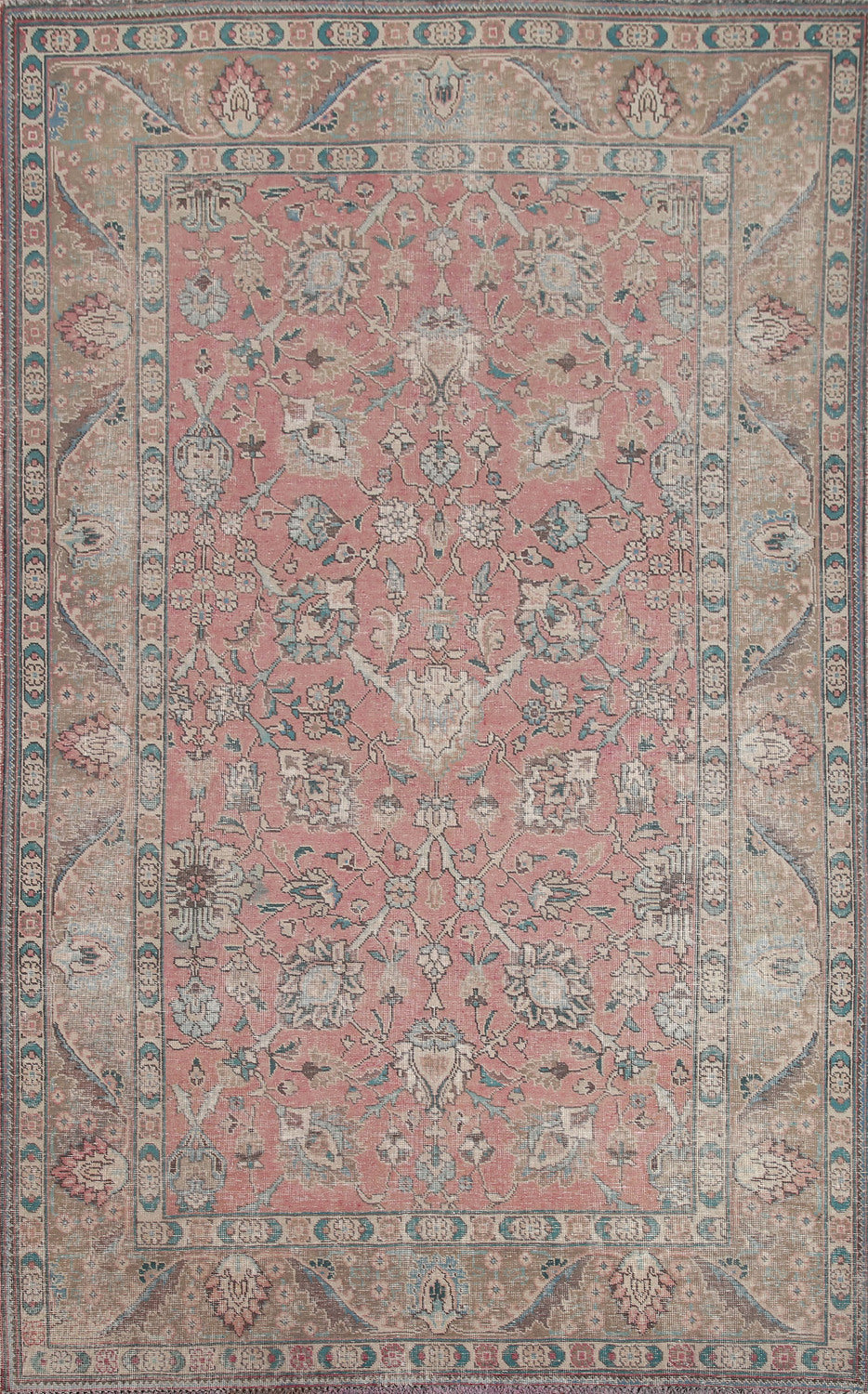 All-Over Pink Tabriz Persian Area Rug 7x10