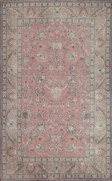 All-Over Pink Tabriz Persian Area Rug 7x10